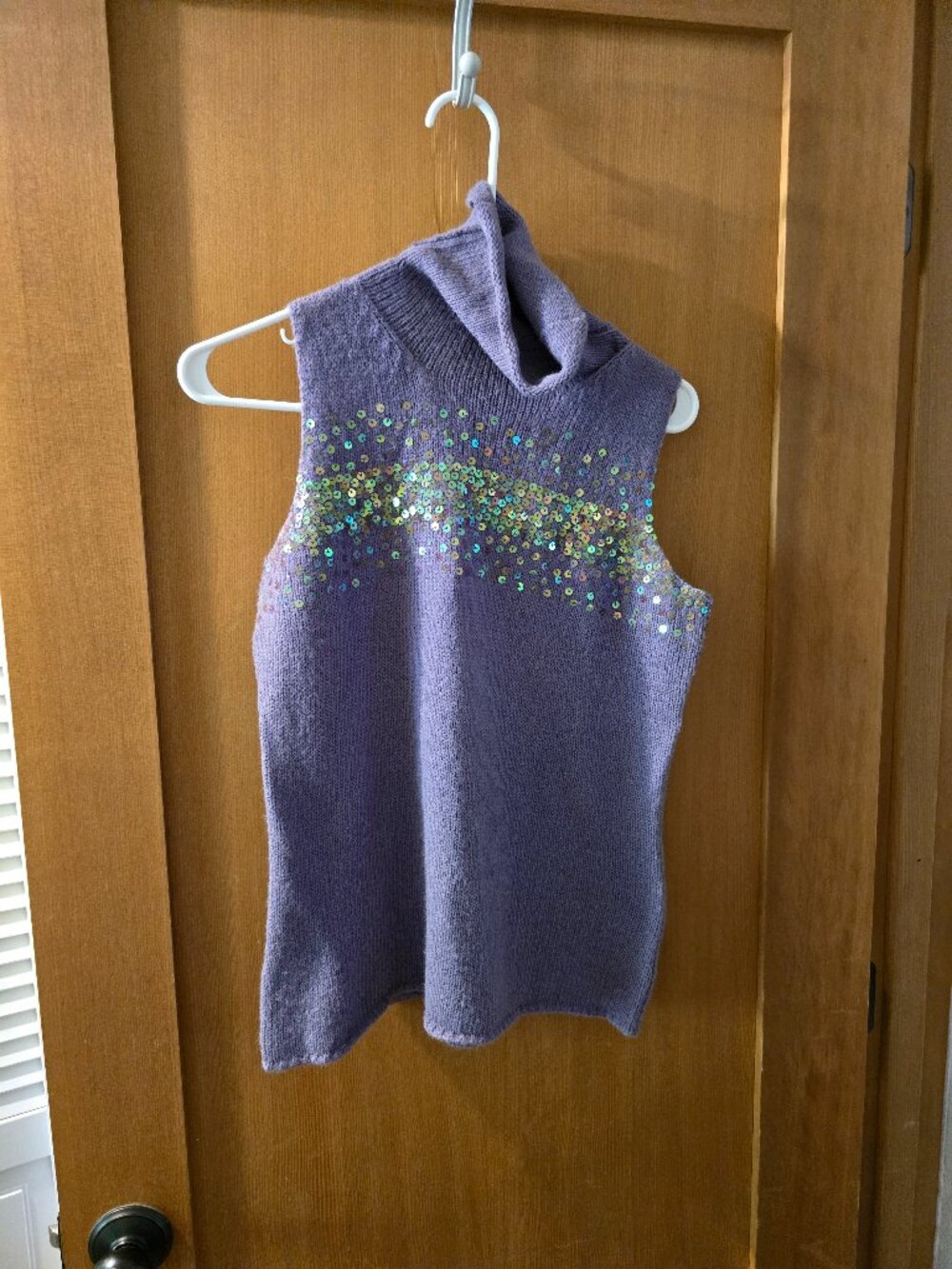Sleeveless Cowl Neck Sequin Sweater – Lavender